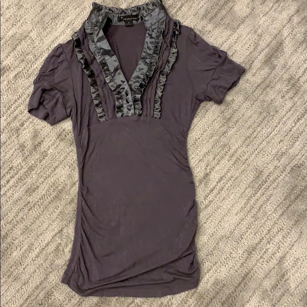 Grey satin detail blouse